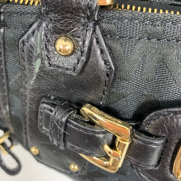 Michael Kors Black Canvas/Leather Gansevoort Shoulder Handbag + Gold Hardware - Picture 3 of 16